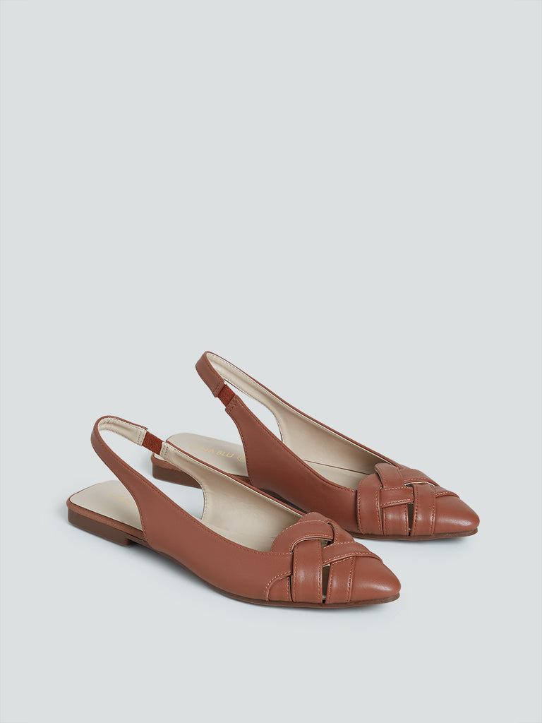 LUNA BLU Tan Braided Back-Strap Flats